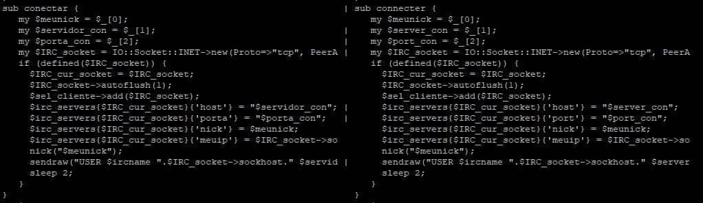 Portugeuse vs English code overlap